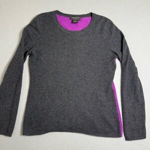 Lord & Taylor Small S Dark Gray Purple 100 % Cashmere Crew Neck Sweater Pullover